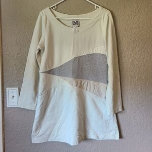 Cream and Gray Long Sleeve Top